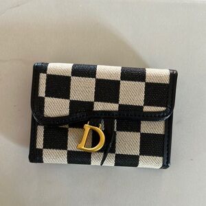 Checkered Wallet with Gold Accent